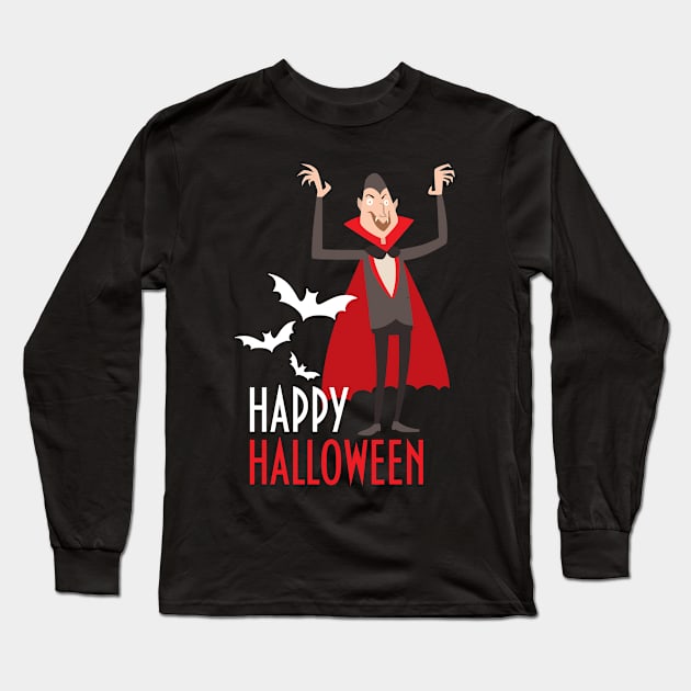 Vampire Scary and Spooky Happy Halloween Funny Graphic Long Sleeve T-Shirt by SassySoClassy